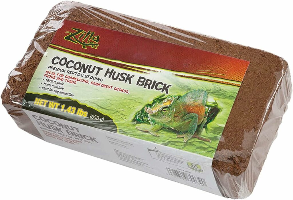 Zilla Pet Reptile Terrarium Substrate Bedding, Coconut Husk Brick, for Chameleons, Rainforest Geckos, Frogs Toads, 1.43 lb.