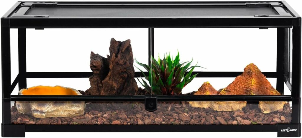 REPTI ZOO Glass Reptile Terrarium 20 Gallon, Front Opening Reptile Tank 30 x 12x 12 for Reptile Pets Gecko Lizard Snake, Top Screen Ventilation Escape Proof Lid