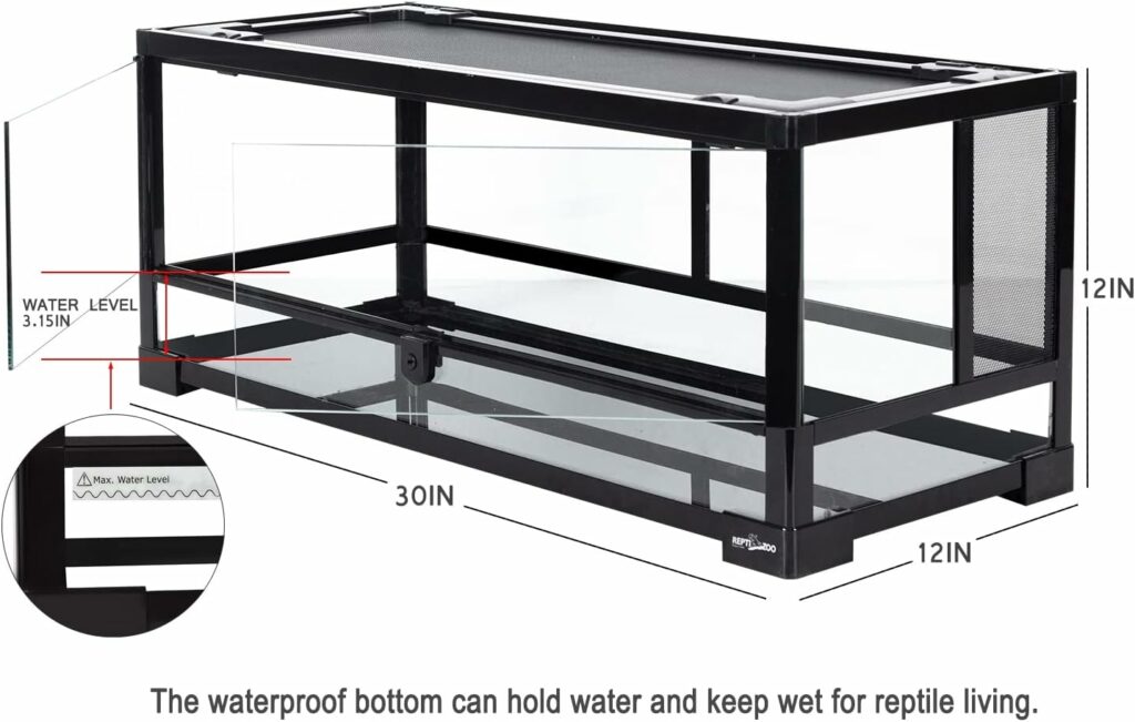 REPTI ZOO Glass Reptile Terrarium 20 Gallon, Front Opening Reptile Tank 30 x 12x 12 for Reptile Pets Gecko Lizard Snake, Top Screen Ventilation Escape Proof Lid